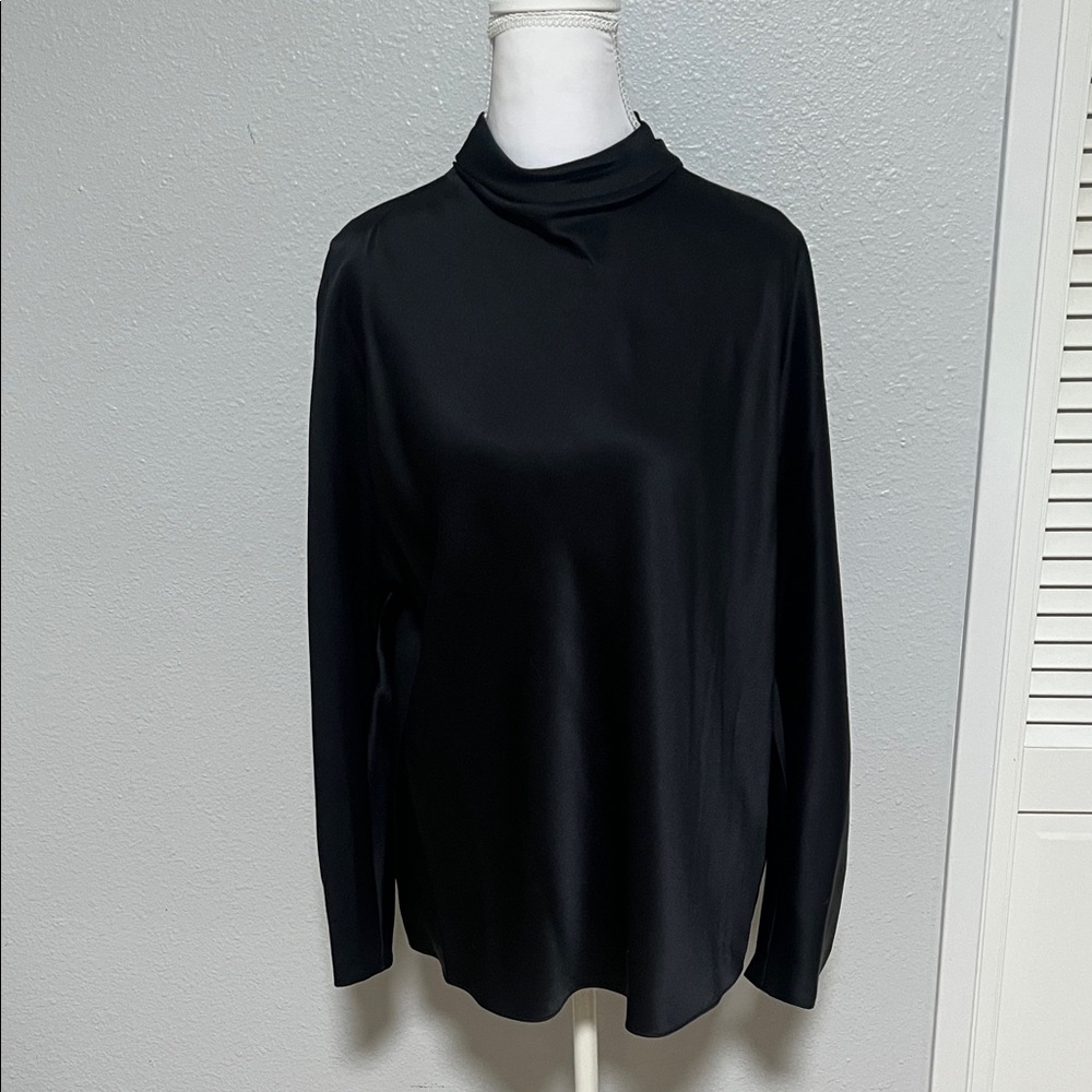 Vince Elegant Black Silk Mock Neck Top
